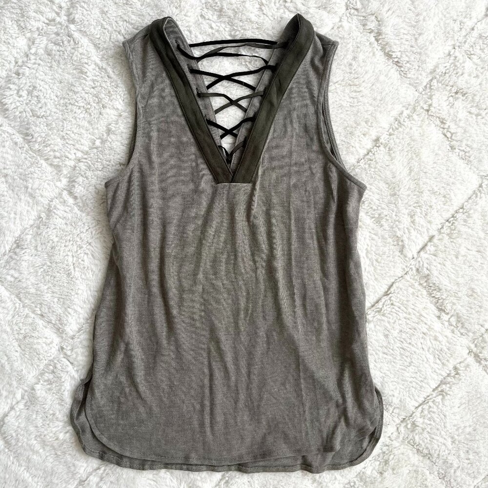 V Neck Tank with Lace Detail in Back